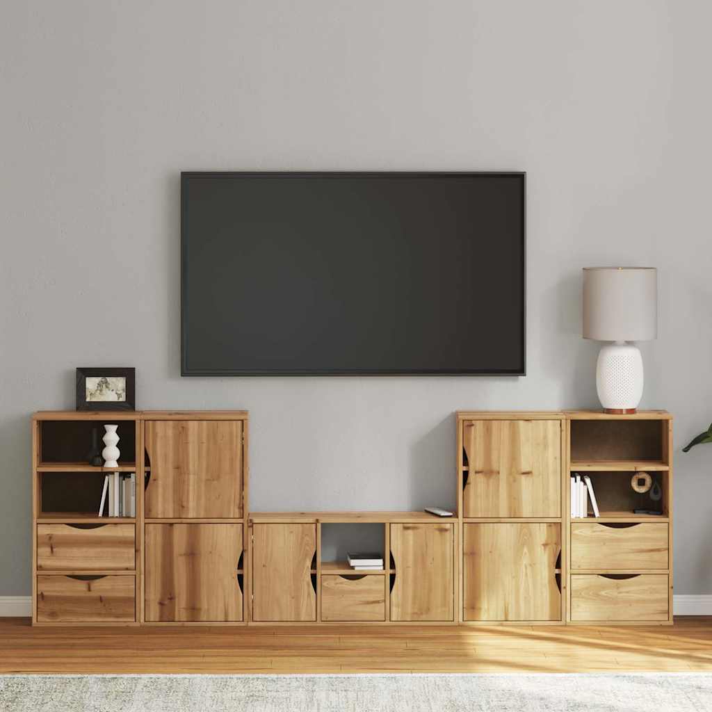 5 Piece Tv Units With Storage Odda Solid Wood Pine