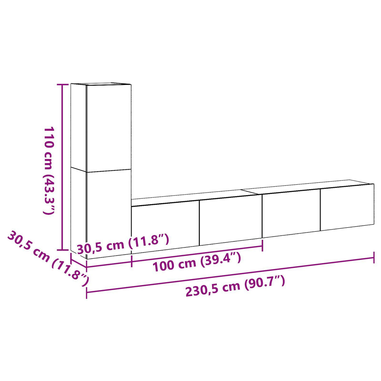 3 Piece Tv Cabinet Set Wall-Mounted Black Oak Engineered Wood