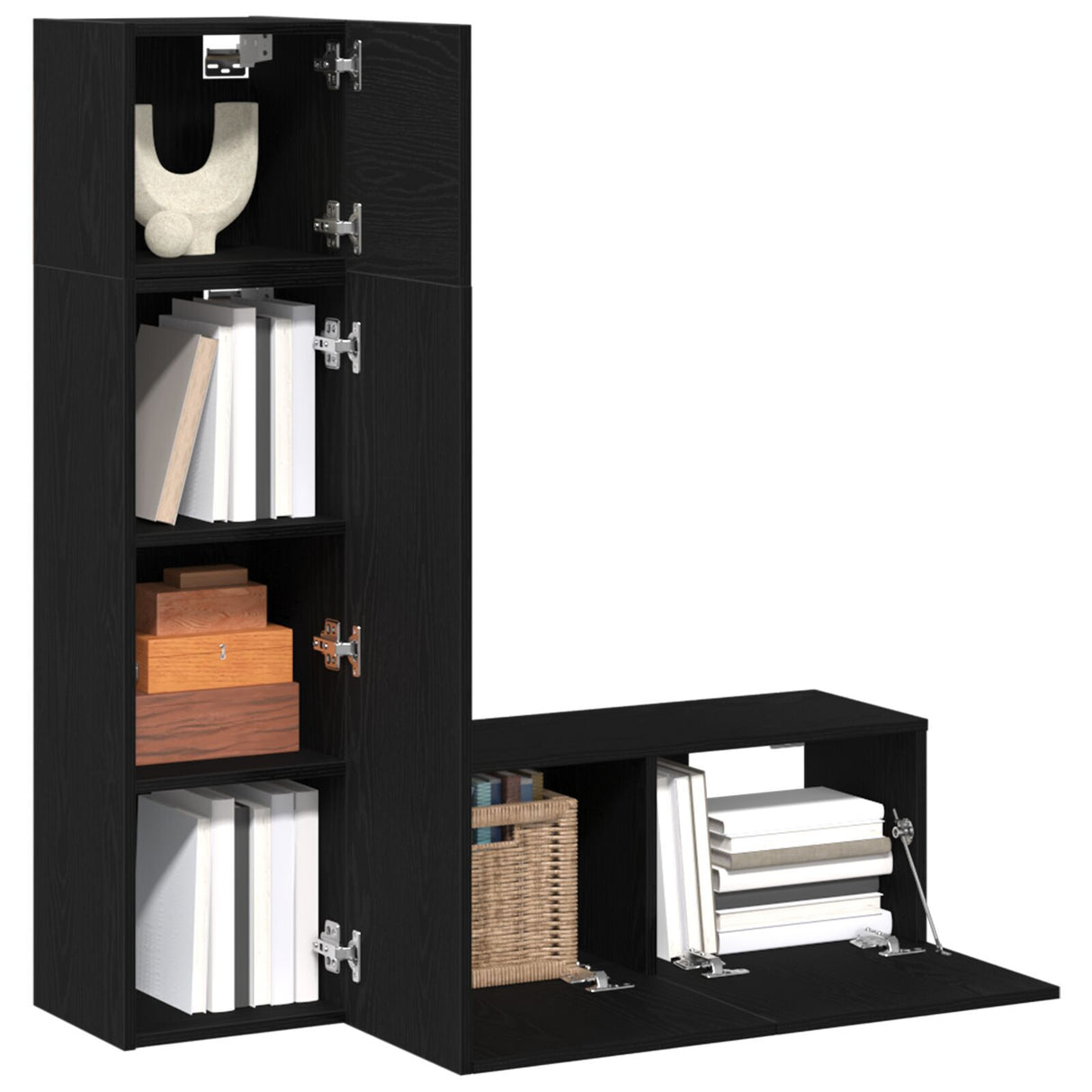 3 Piece Tv Cabinet Set Black Oak Engineered Wood