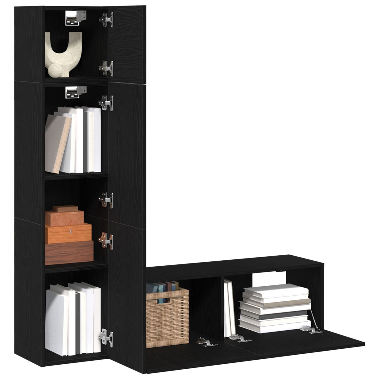 3 Piece Wall-Mounted Tv Cabinet Set Black Oak Engineered Wood