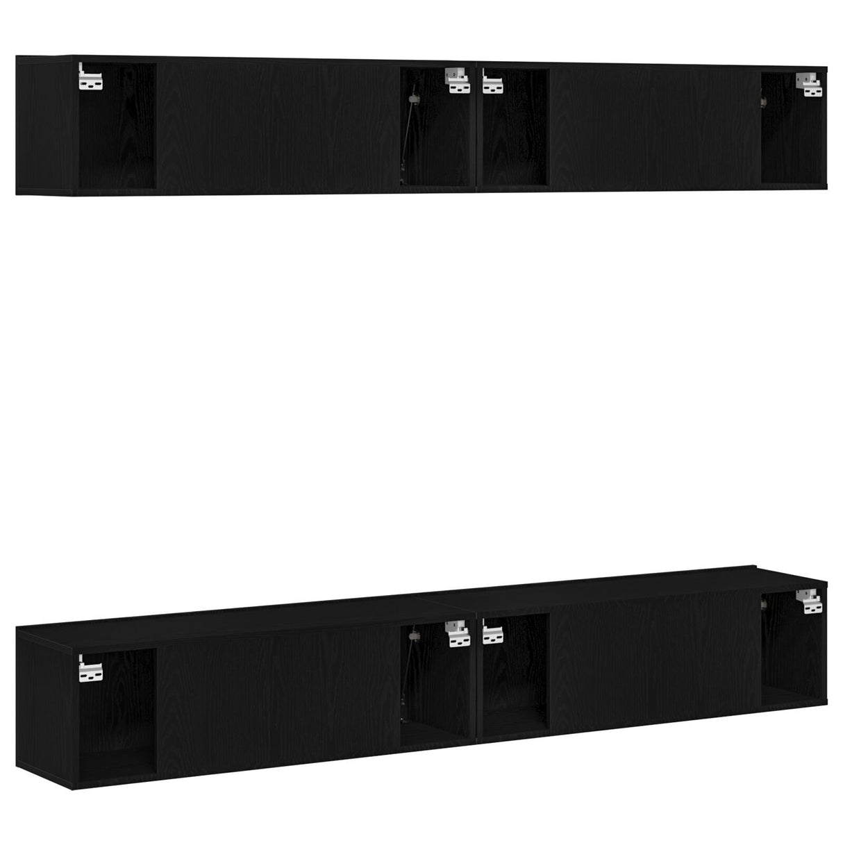 4-Piece Tv Cabinet Set - Wall-Mounted Black Oak Engineered Wood