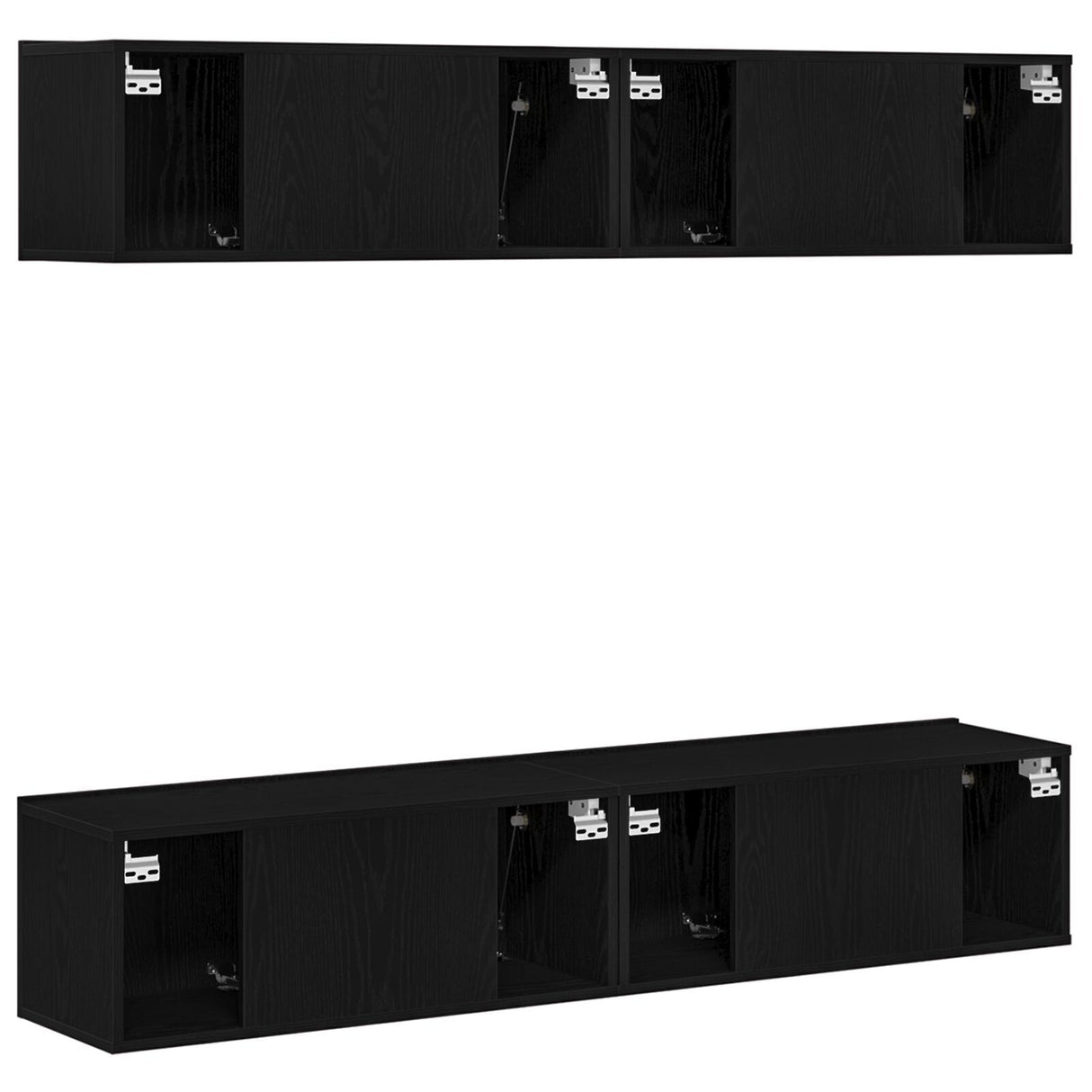 4-Piece Wall-Mounted Tv Cabinet Set In Black Oak Engineered Wood