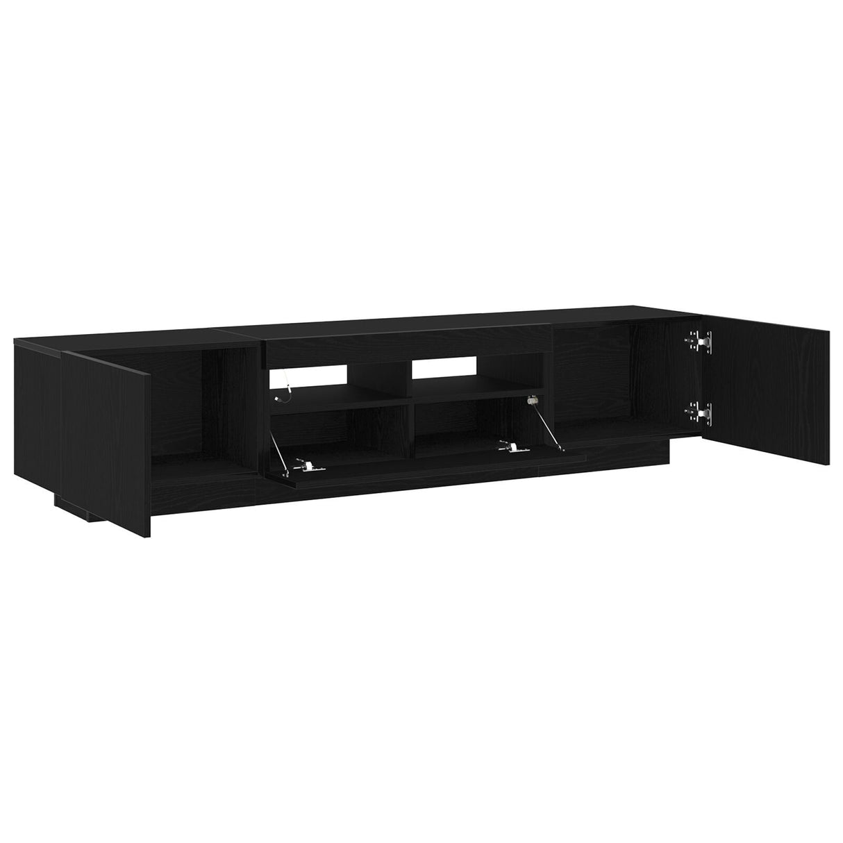Tv Cabinet With Led Lights In Black Oak - 180X35X40 Cm, Made Of Engineered Wood