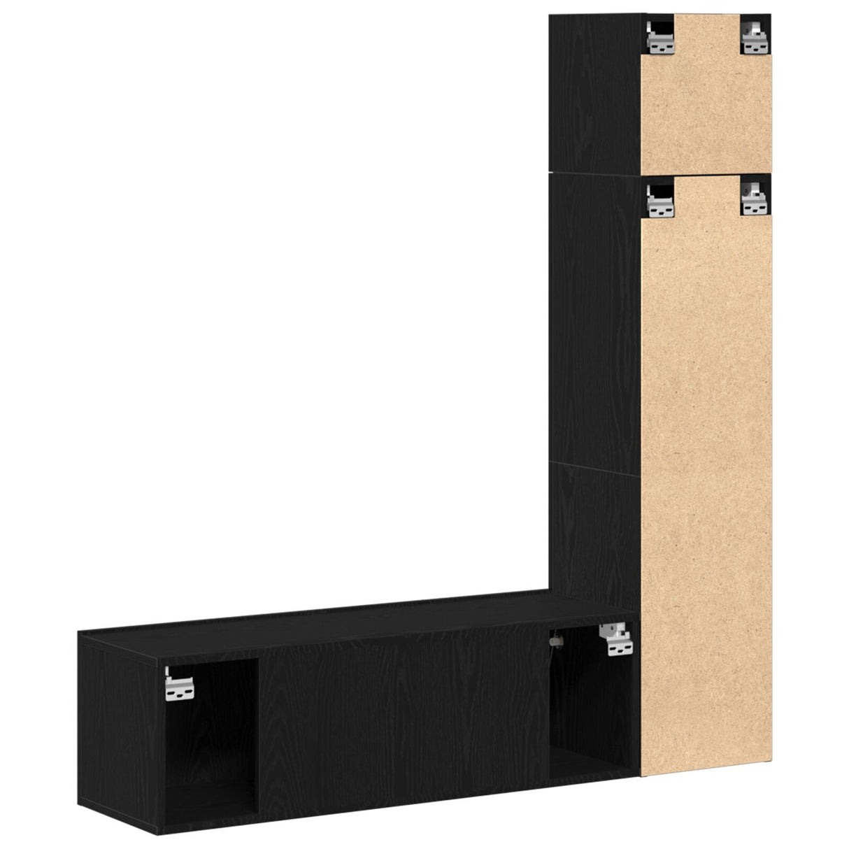 3 Piece Wall-Mounted Tv Cabinet Set Black Oak Engineered Wood