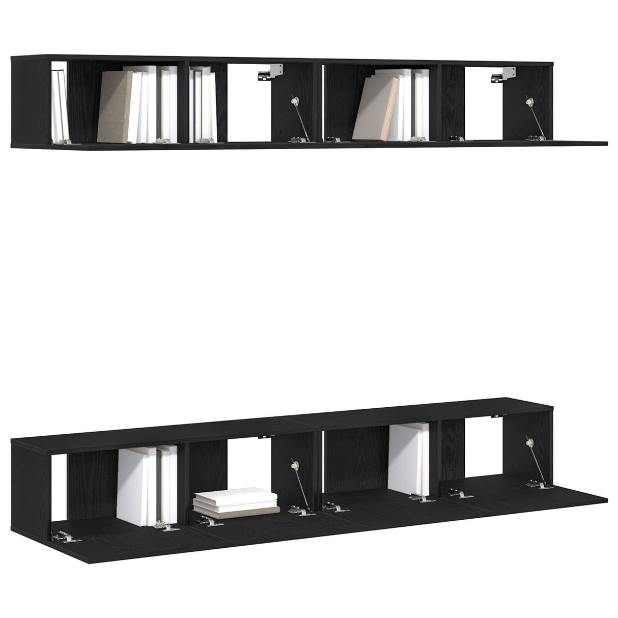 4-Piece Tv Cabinet Set - Wall-Mounted Black Oak Engineered Wood