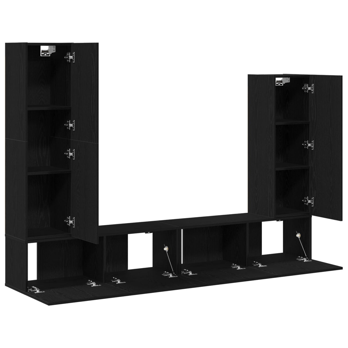 4 Piece Tv Cabinet Set Wall-Mounted Black Oak Engineered Wood