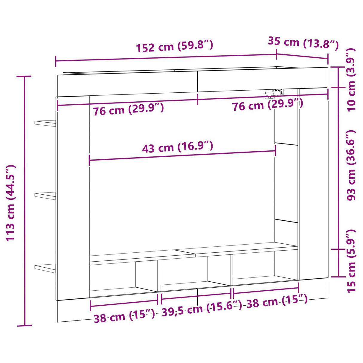 Tv Cabinet Wall-Mounted Black Oak 152X22X113 Cm