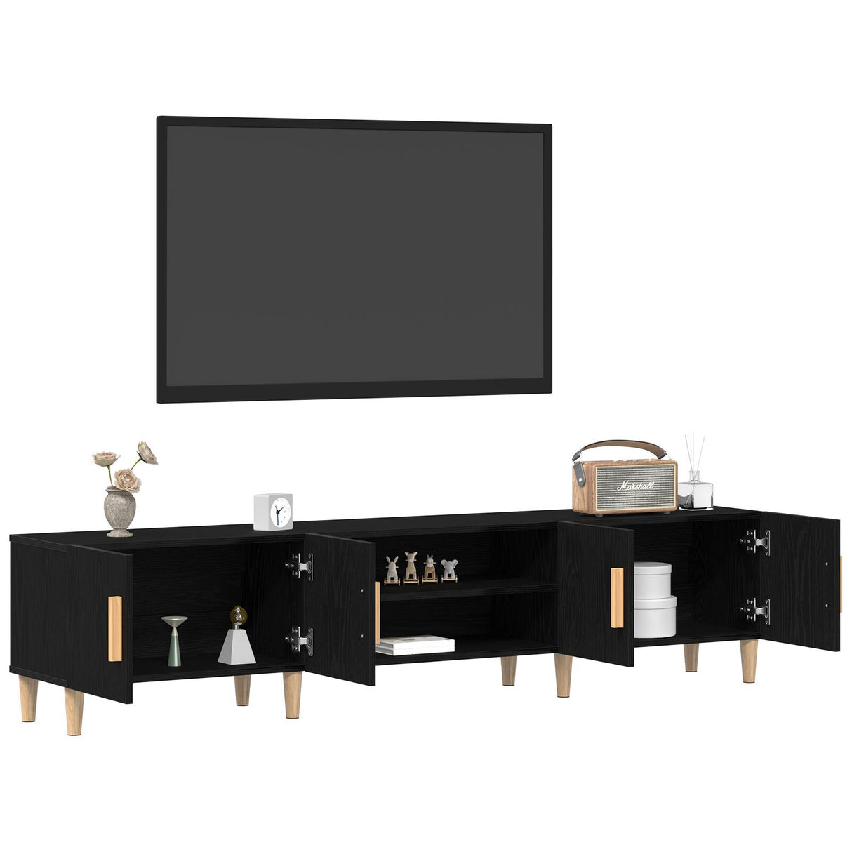 Tv Cabinet Black Oak 180X31,5X40 Cm Engineered Wood