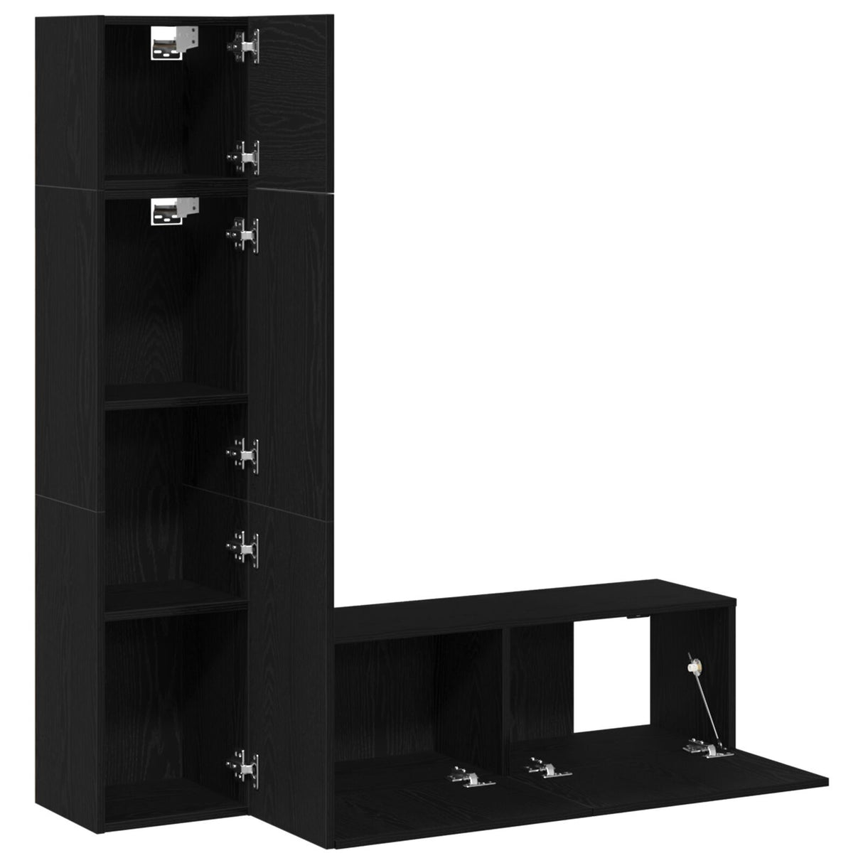 3 Piece Wall-Mounted Tv Cabinet Set Black Oak Engineered Wood