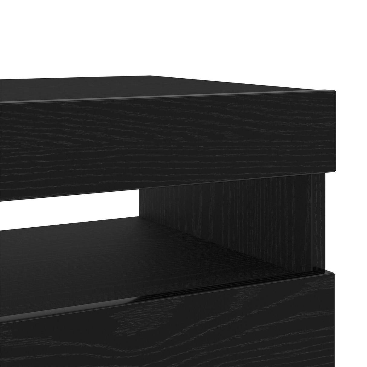 Tv Cabinet With Led Lights - Black Oak - 200 X 35 X 40 Cm - Engineered Wood