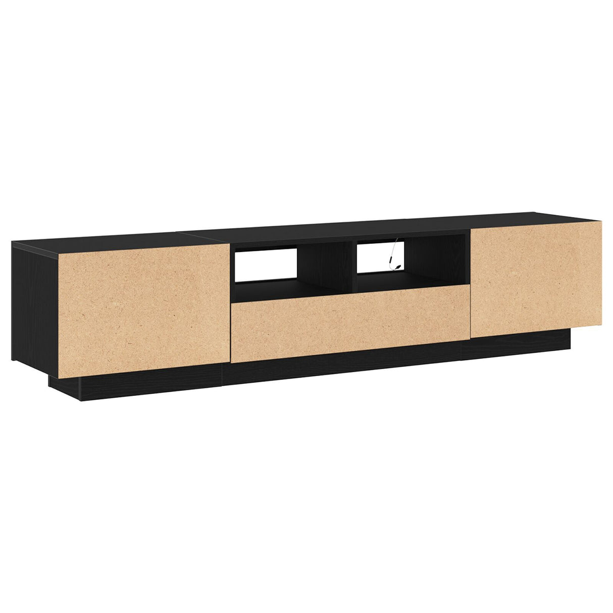 Tv Cabinet With Led Lights In Black Oak - 180X35X40 Cm, Made Of Engineered Wood