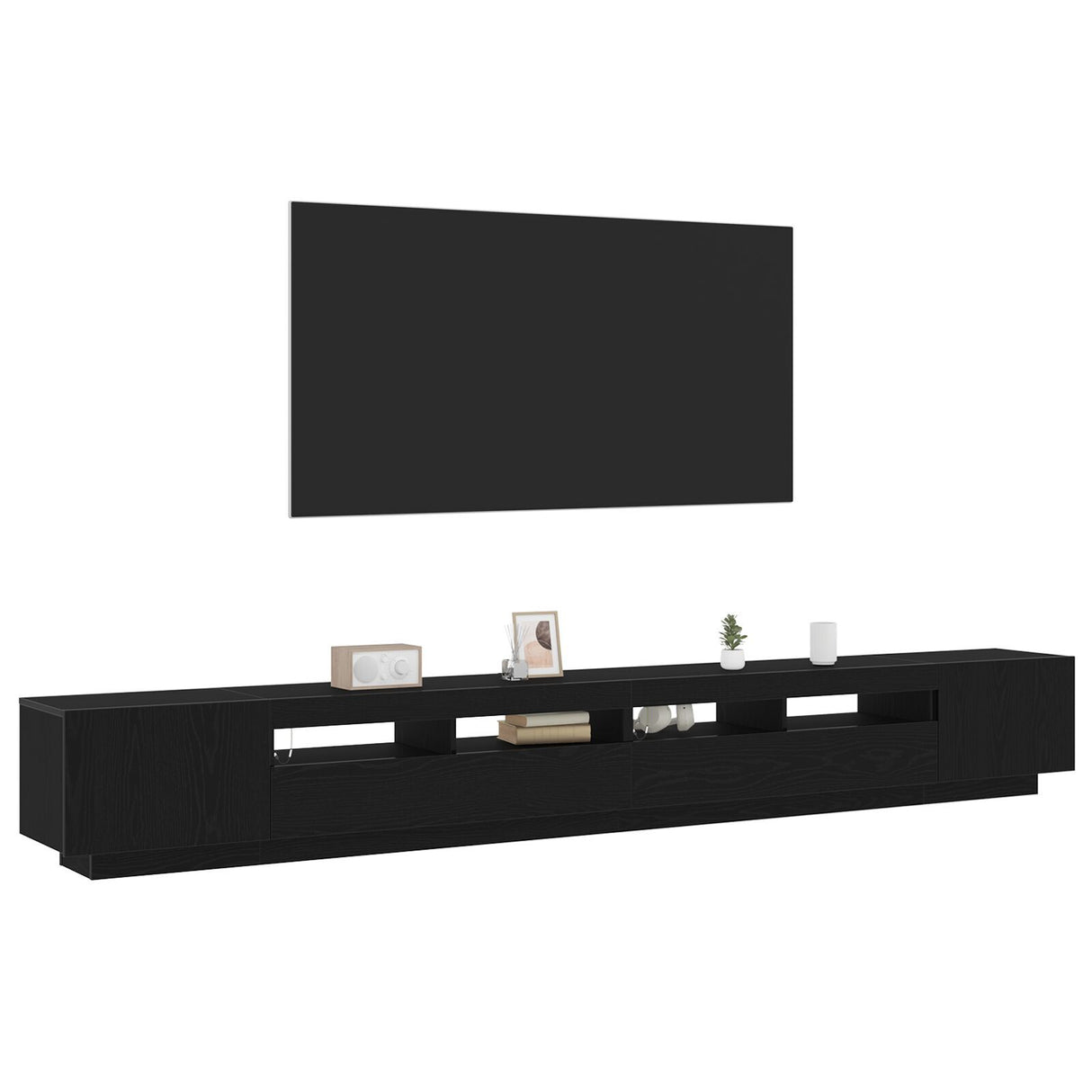 Tv Stand With Led Lights - Black Oak - 300X35X40 Cm - Made From Engineered Wood