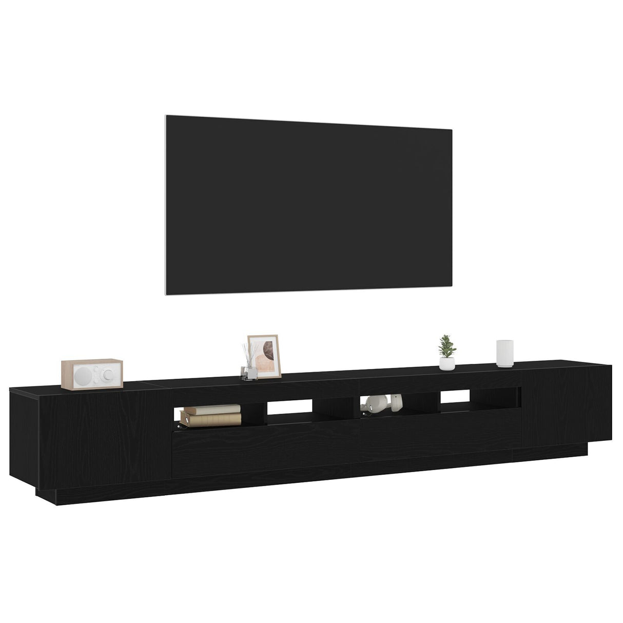 Tv Stand With Led Lights - Black Oak, 260X35X40 Cm, Made Of Engineered Wood