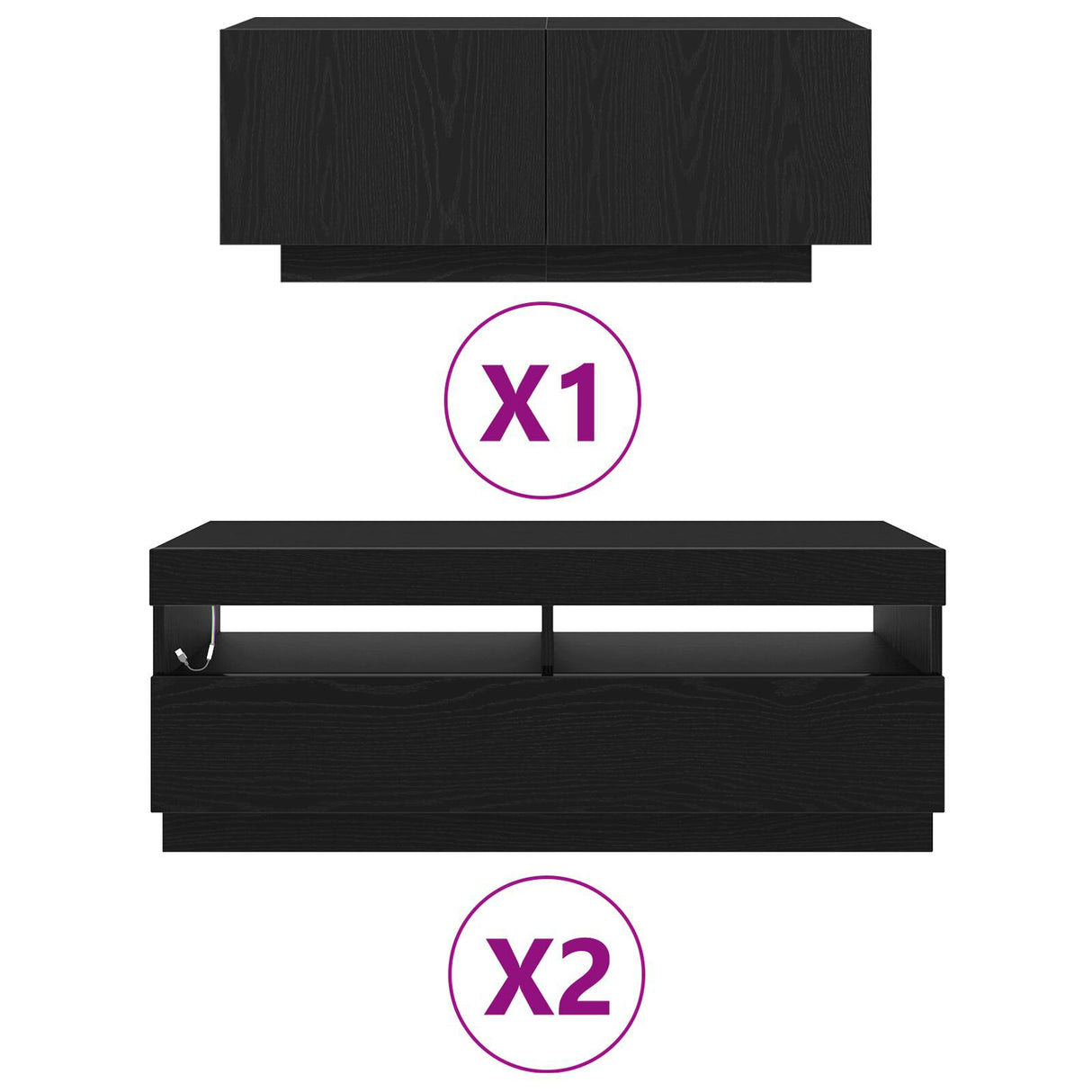 Tv Stand With Led Lights - Black Oak - 300X35X40 Cm - Made From Engineered Wood