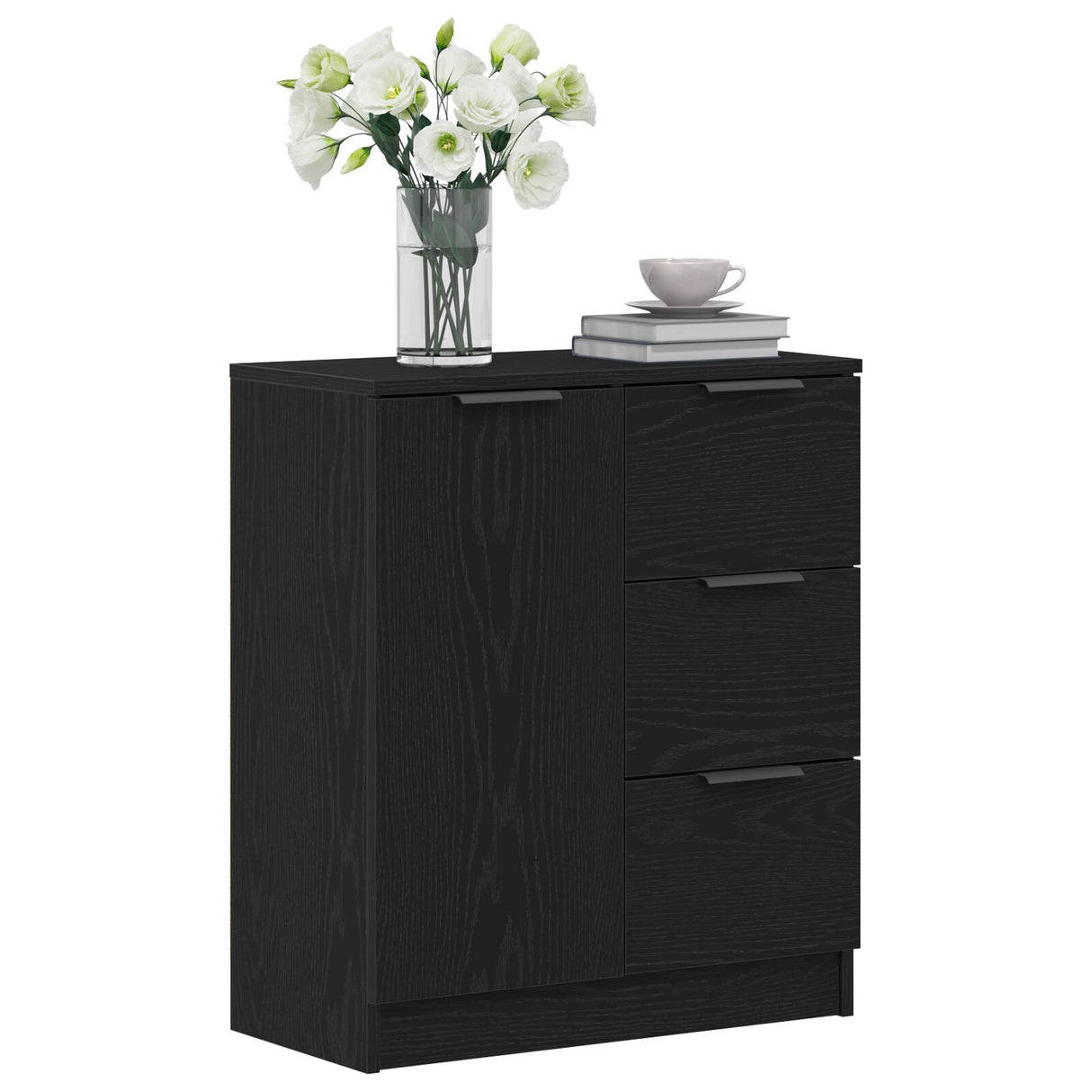 Black Oak Sideboard 60X30X70 Cm Made From Engineered Wood