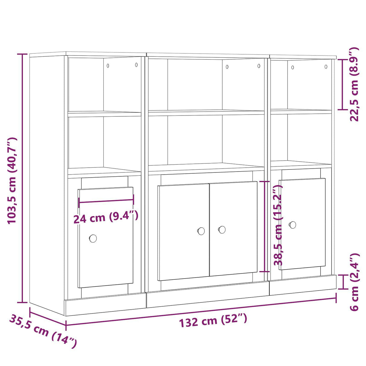 Highboard Black Oak 132X35,5X103,5 Cm Engineered Wood