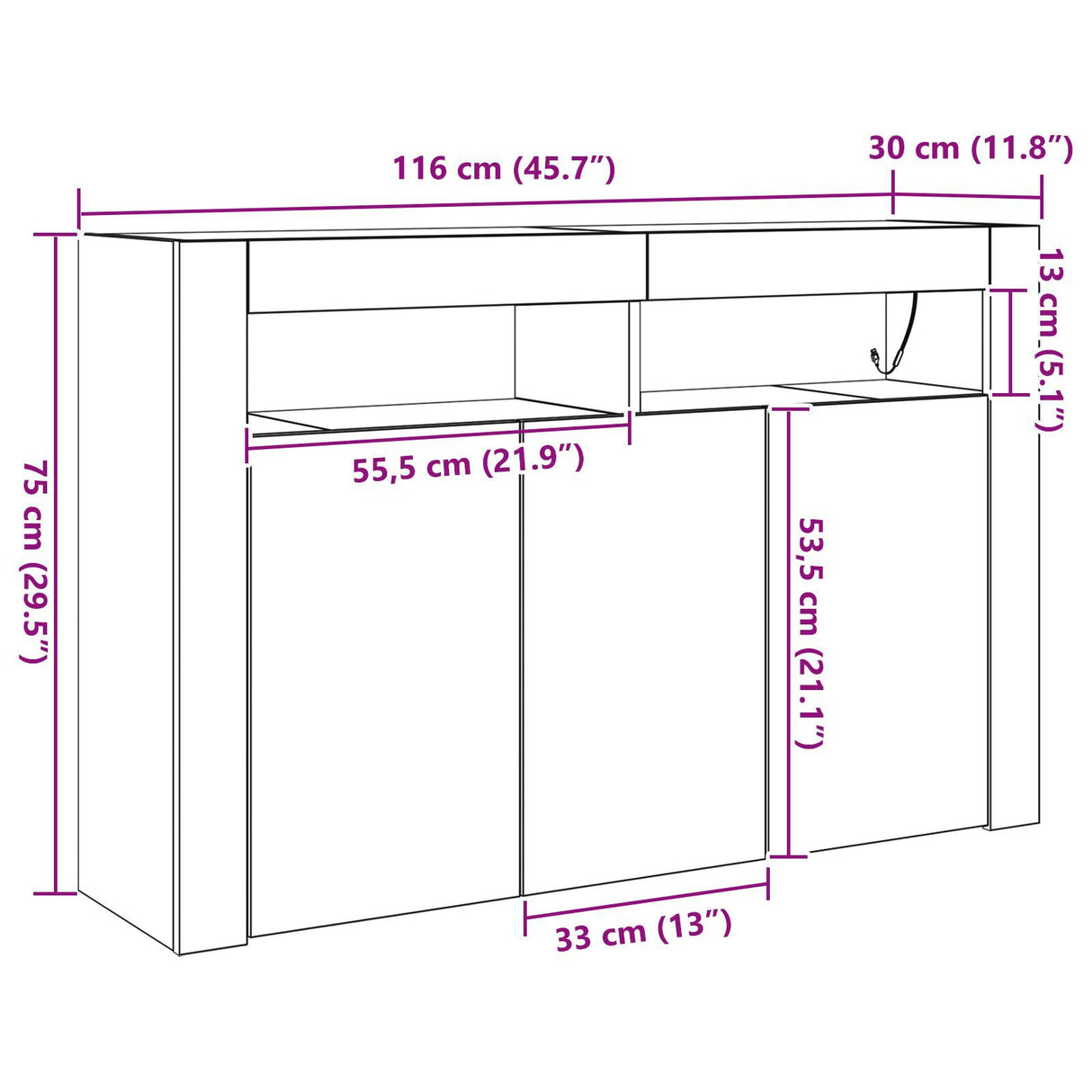 Sideboard Engineered Wood 116 X 30 X 75 Cm Sideboard