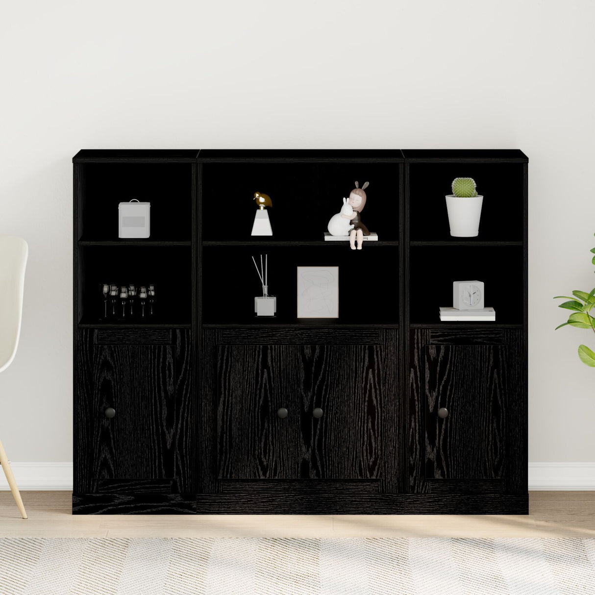 Highboard Black Oak 132X35,5X103,5 Cm Engineered Wood