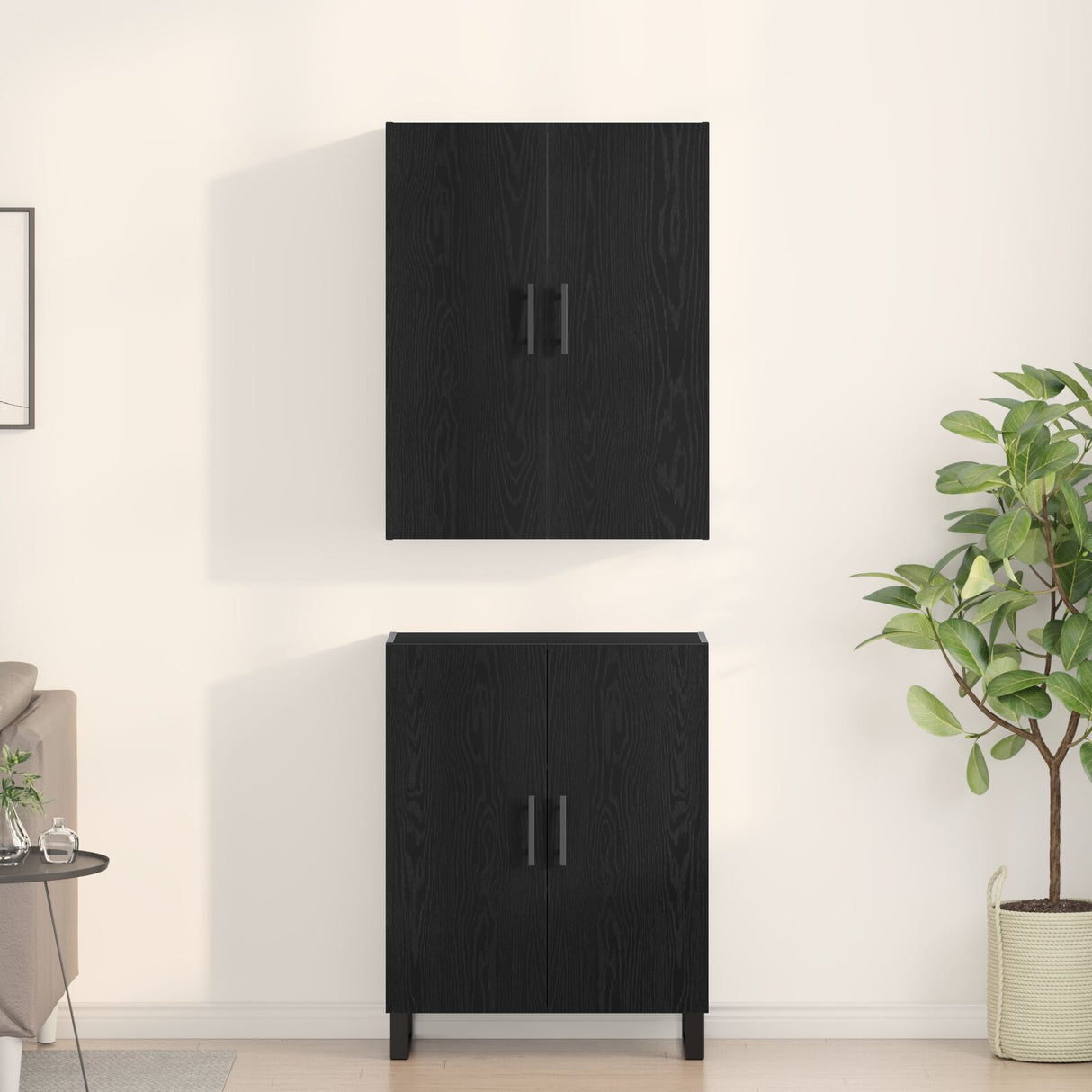 Cabinets 2 Pcs Black Oak 69,5X34X180 Cm Engineered Wood