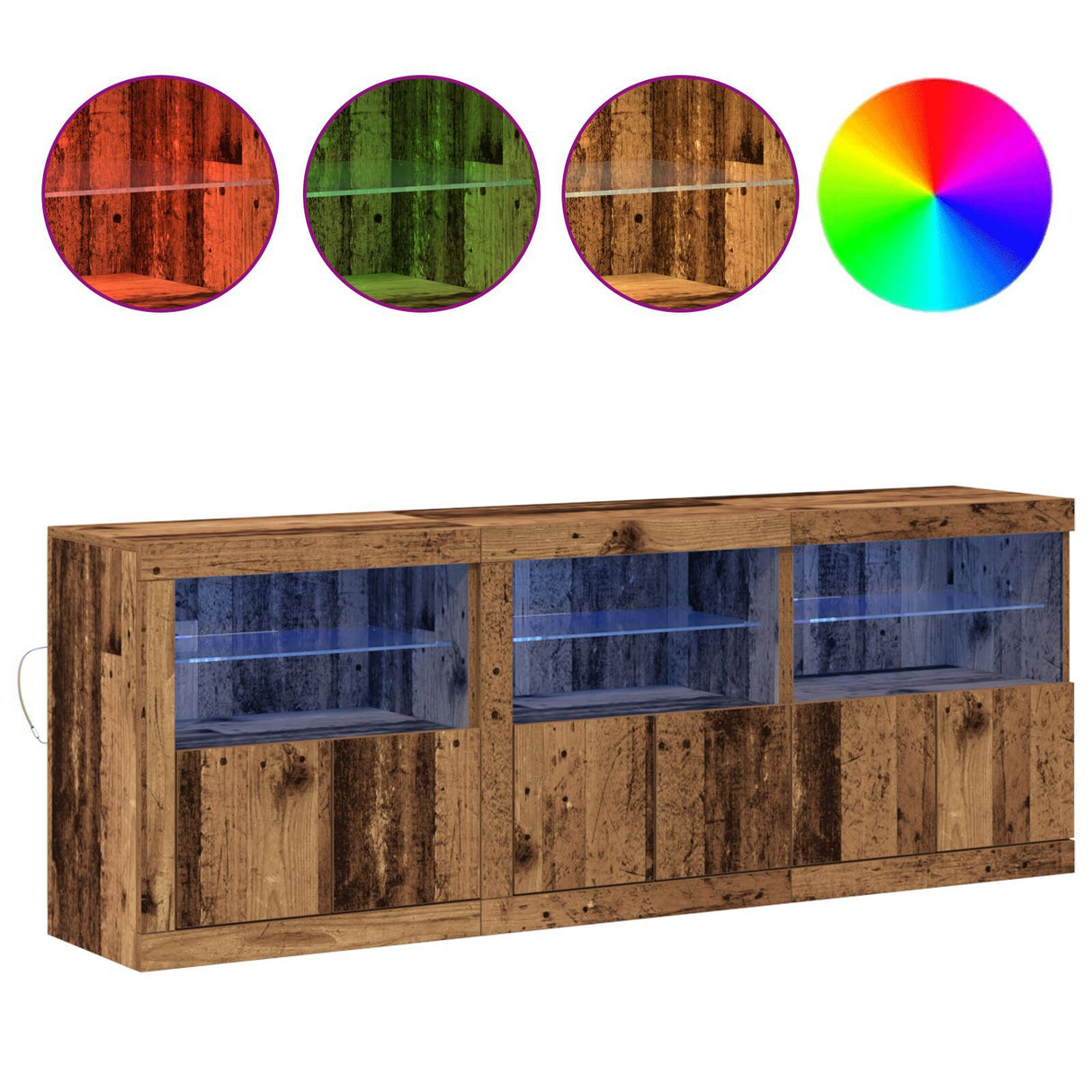Sideboard With Led Lights Old Wood 181.5X37X67 Cm Engineered Wood