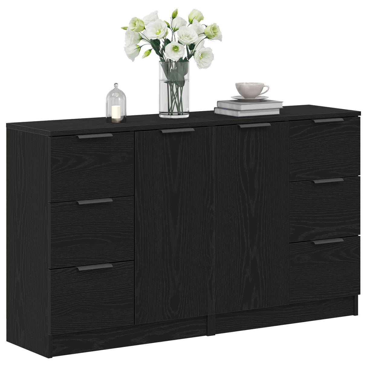Sideboards 2 Pcs Black Oak 60X30X70 Cm Engineered Wood