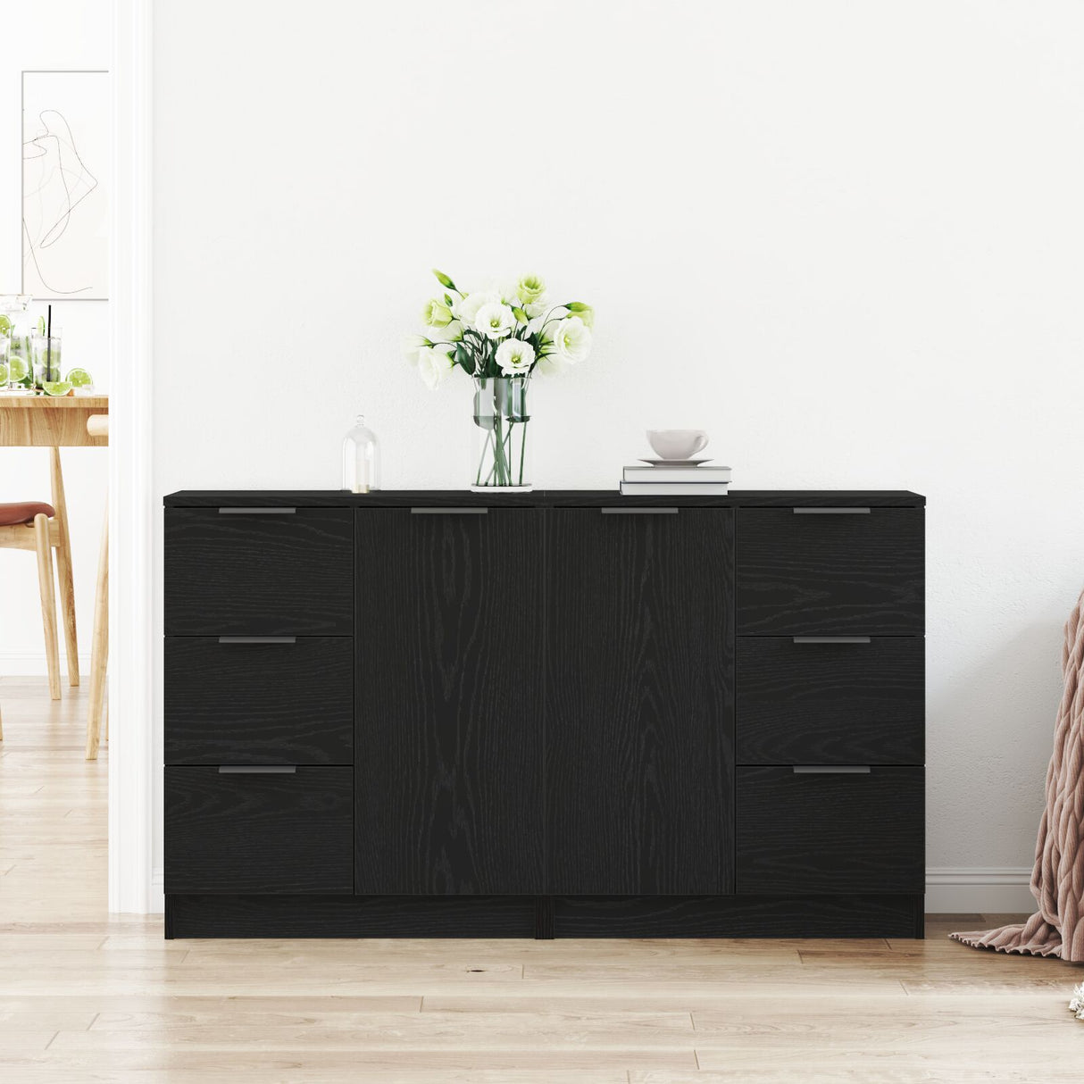 Sideboards 2 Pcs Black Oak 60X30X70 Cm Engineered Wood