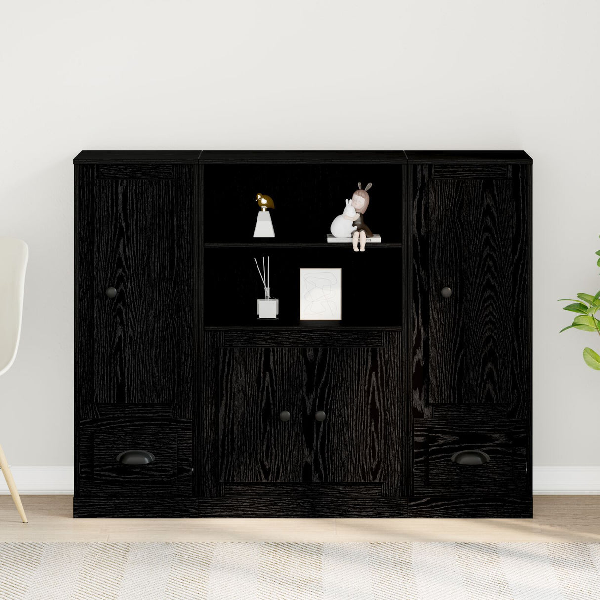 Highboard Black Oak 132X35,5X103,5 Cm Engineered Wood
