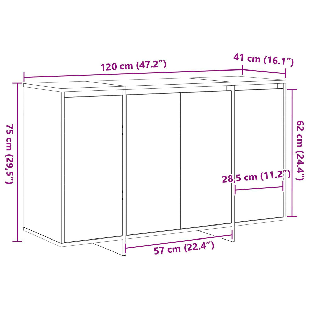 Sideboard Engineered Wood 120 X 41 X 75 Cm