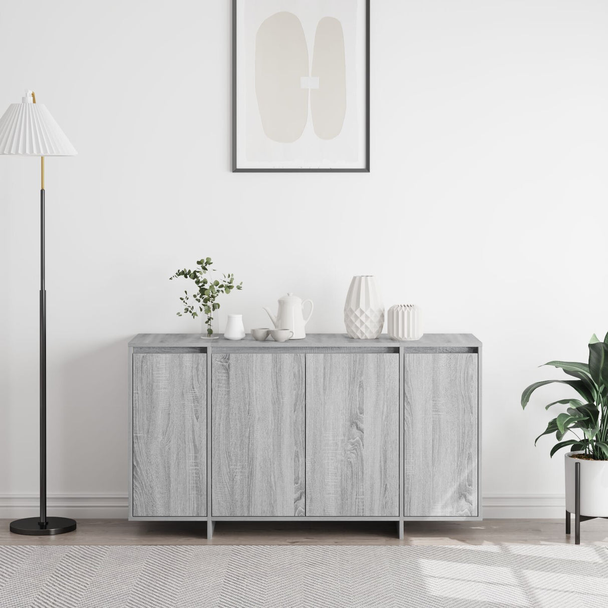 Grey Sideboard Engineered Wood 135 X 41 X 75 Cm