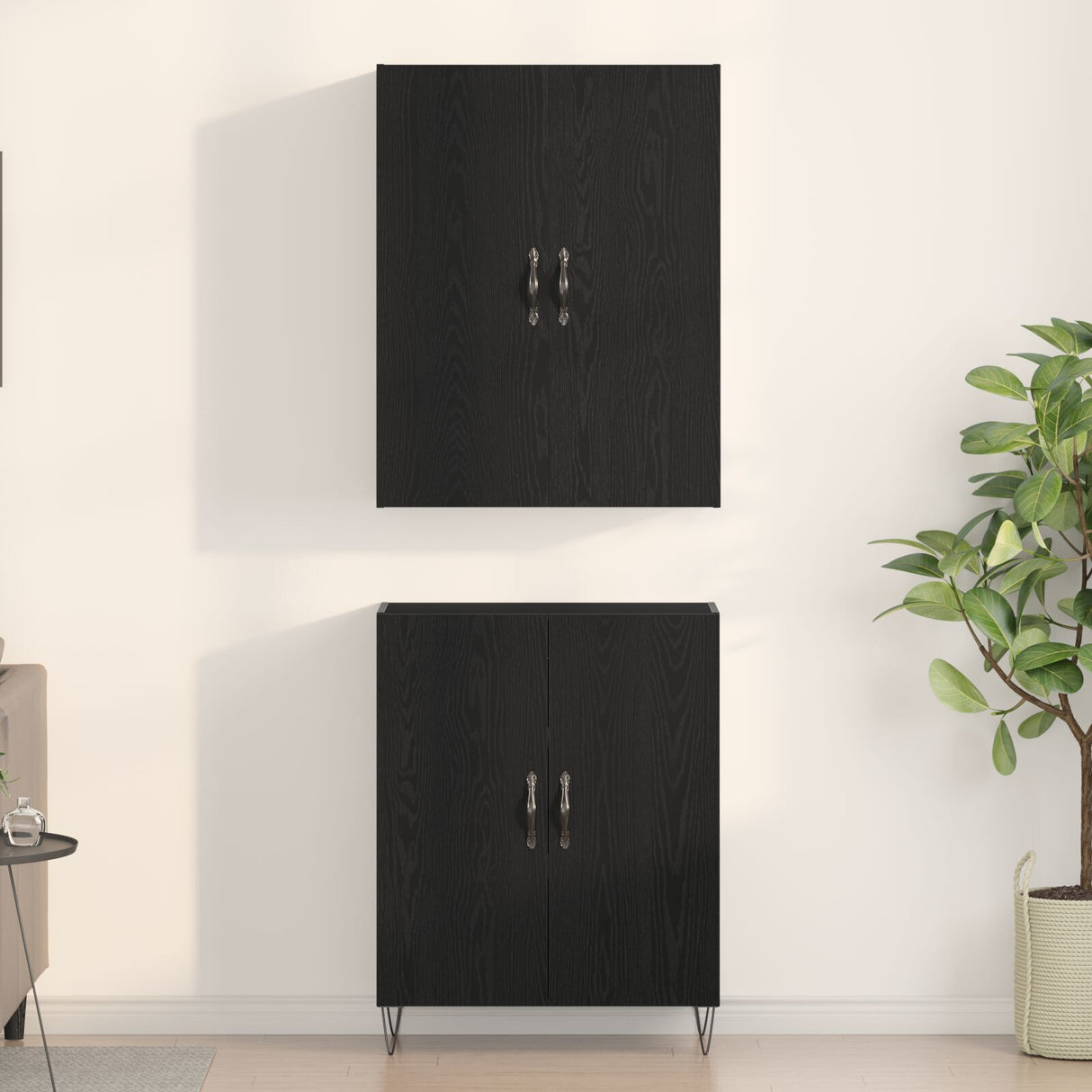 Highboard Black Oak 69,5X34X180 Cm Engineered Wood