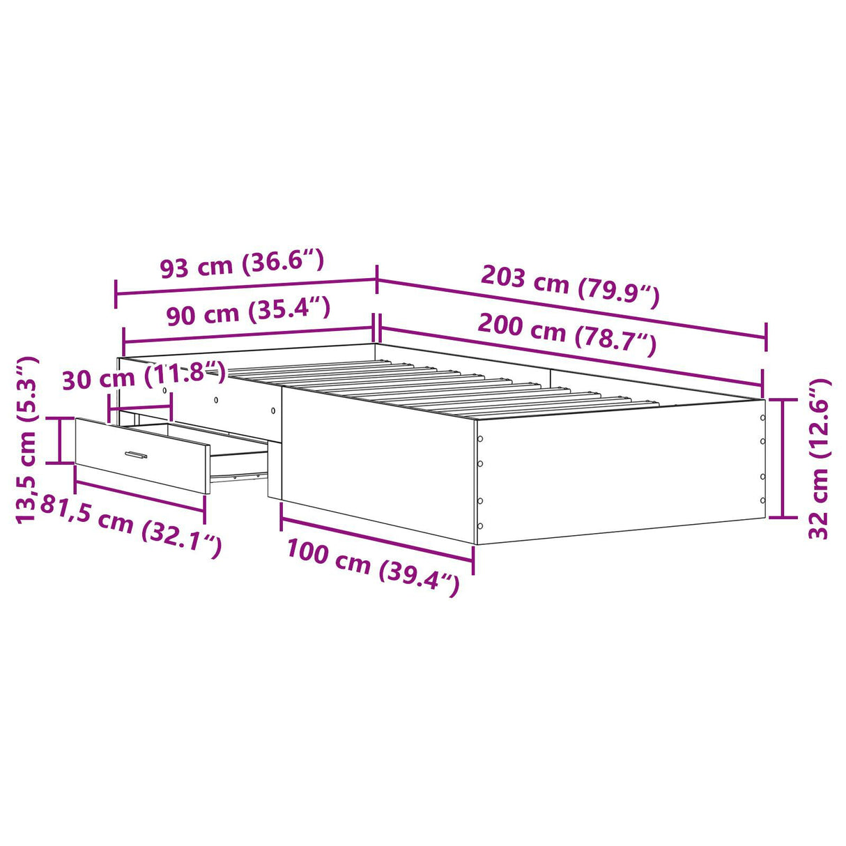 Bed Frame Old Wood 90X200 Cm Engineered Wood