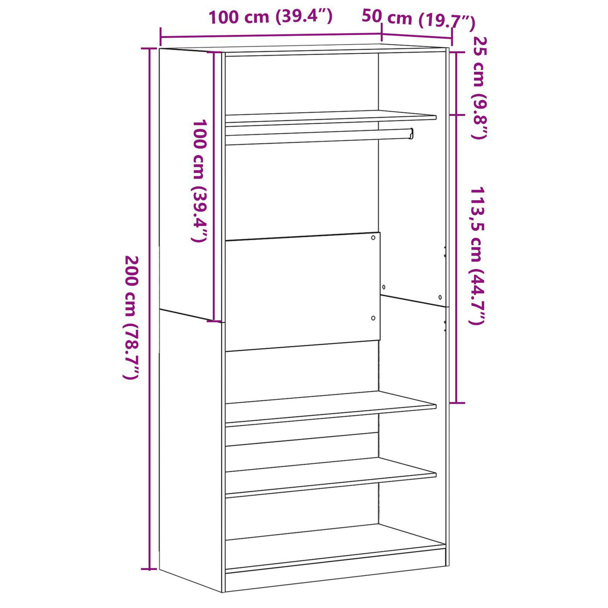 Black Oak Wardrobe 100X50X200 Cm - Made Of Engineered Wood