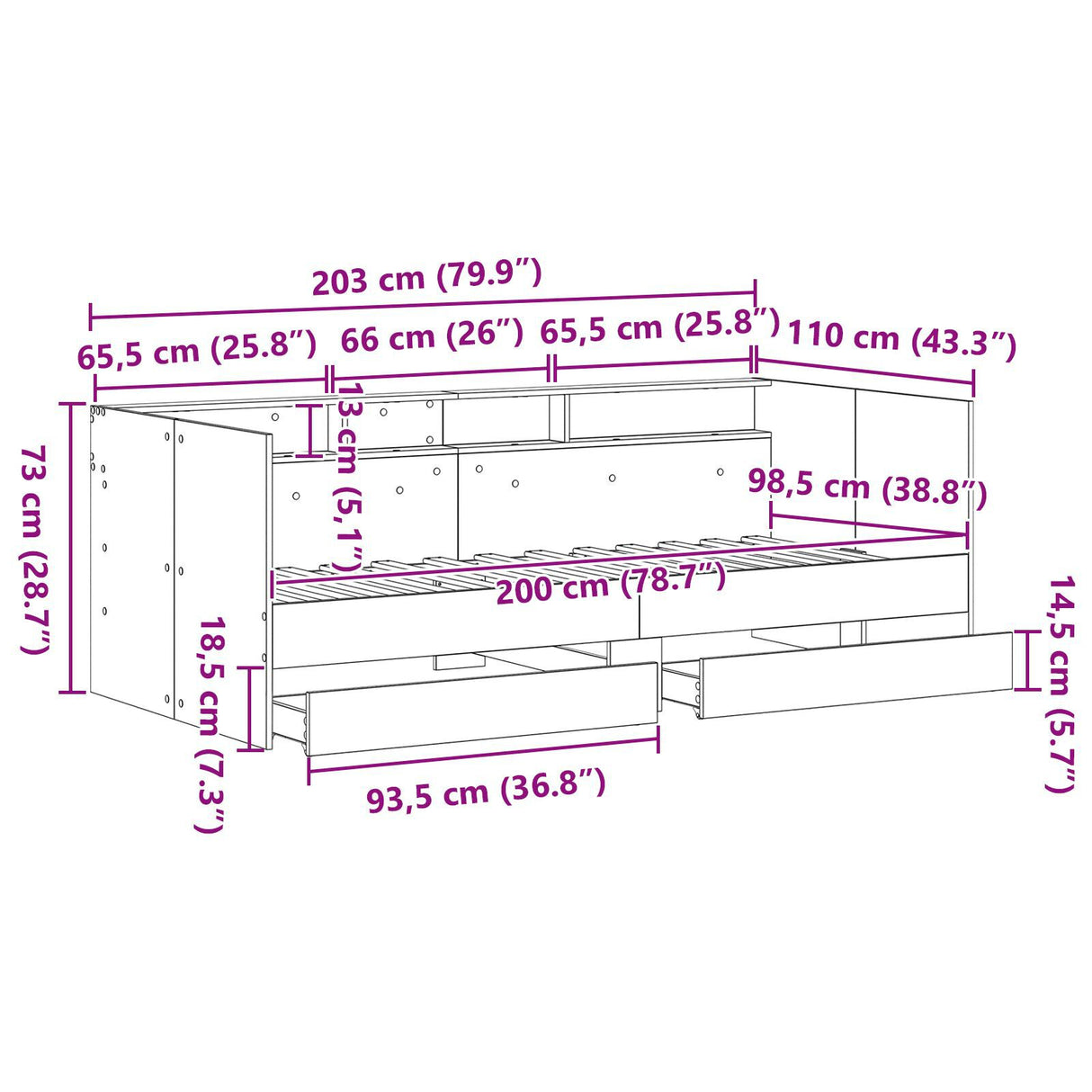 Daybed In Artisan Oak Artisan Oak Engineered Wood 100 X 200 Cm