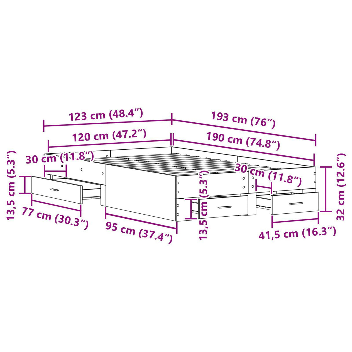 Bed Frame With Drawers Artisan Oak 120X190 Cm Engineered Wood