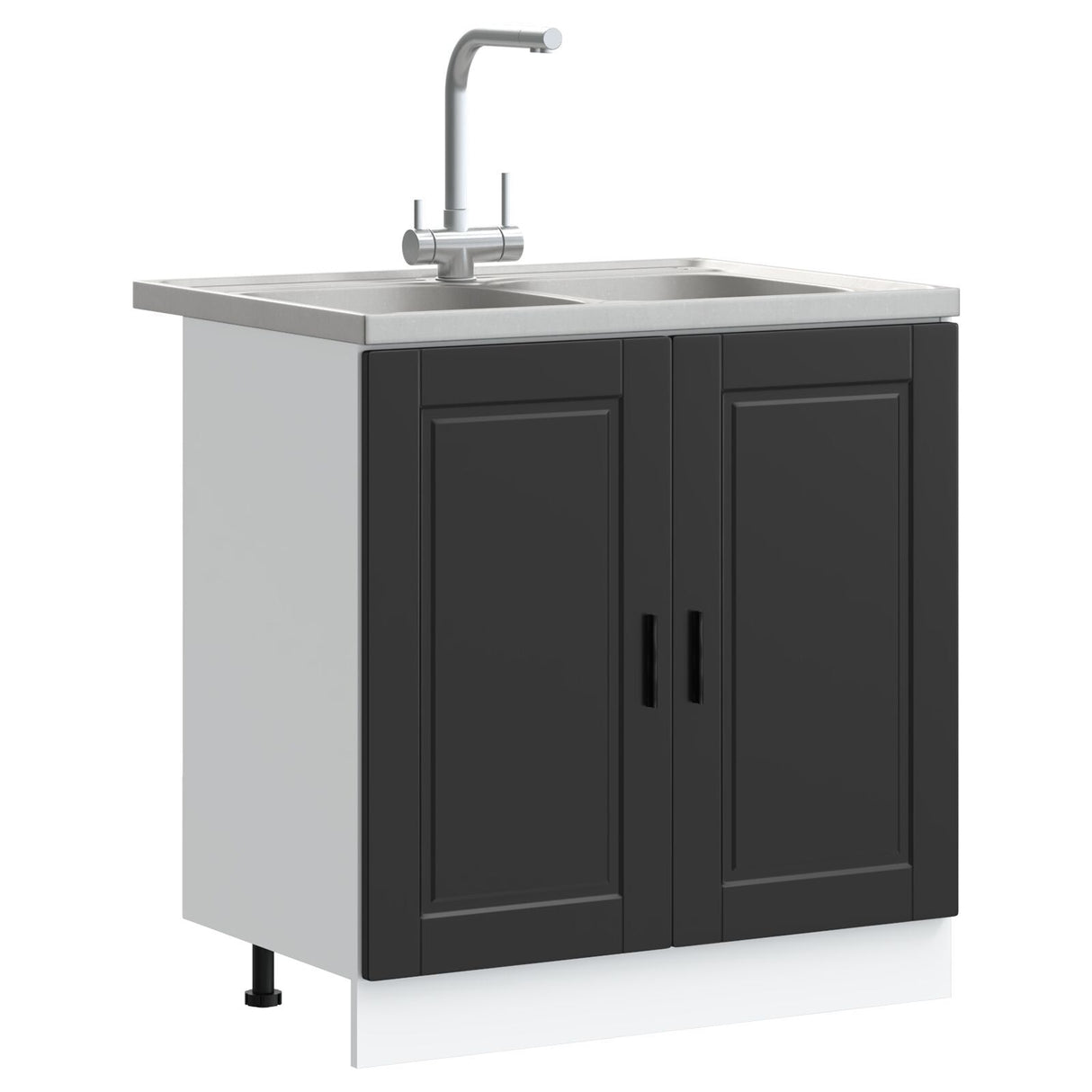 Porto Sink Base Cabinet With Sink - Black - 80X46X84.5 Cm - Made Of Engineered Wood