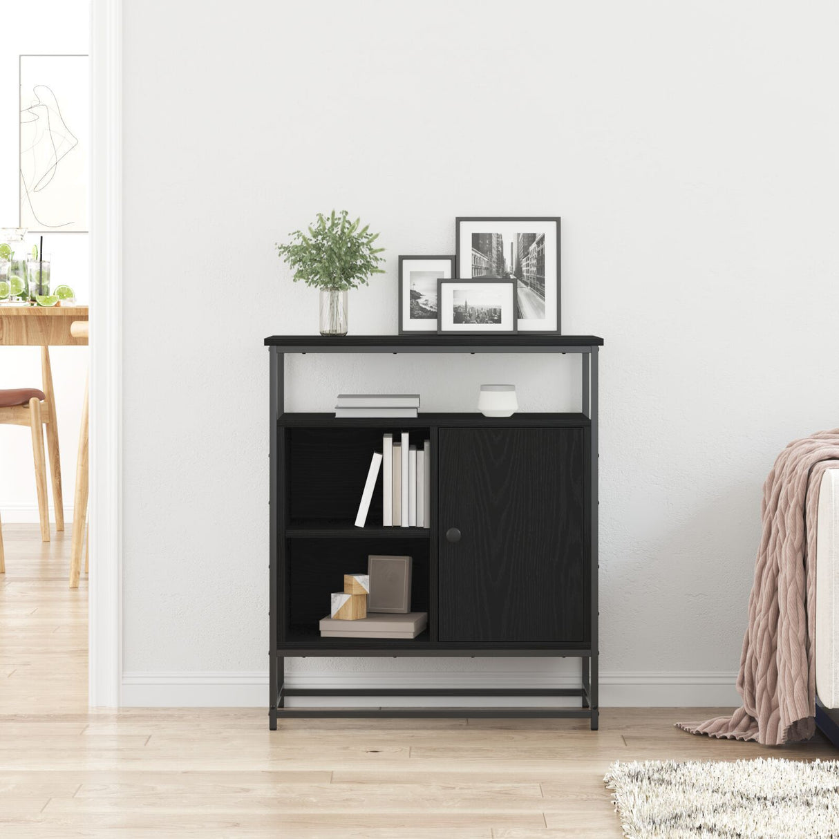 Sideboard Black Oak 69X35X80 Cm Engineered Wood And Steel