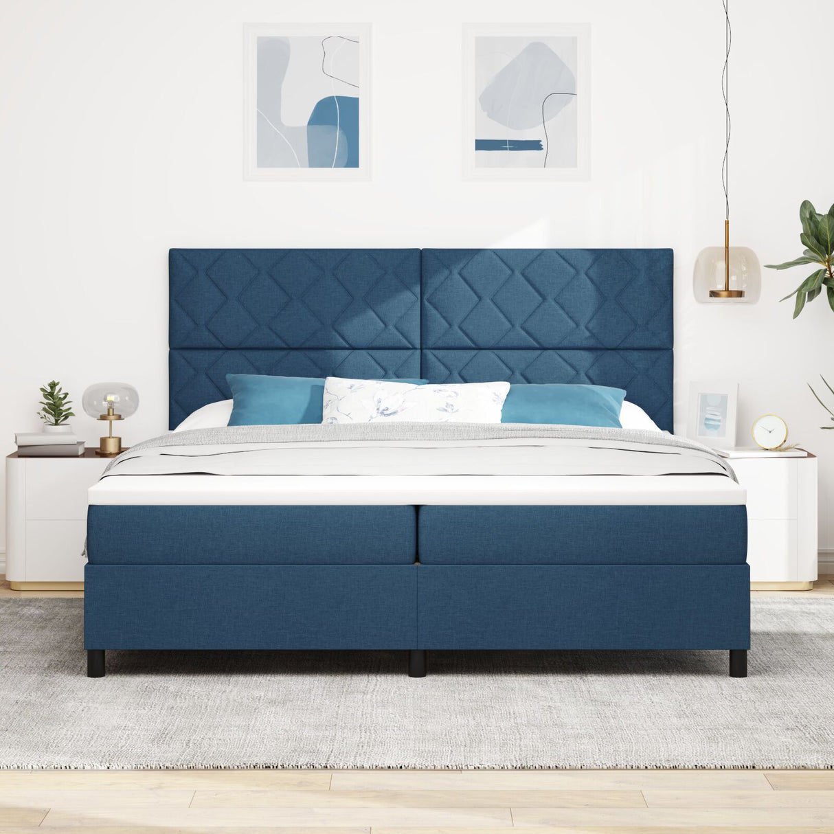Box Spring Bed With Mattress & Led Blue 200X200 Cm Fabric