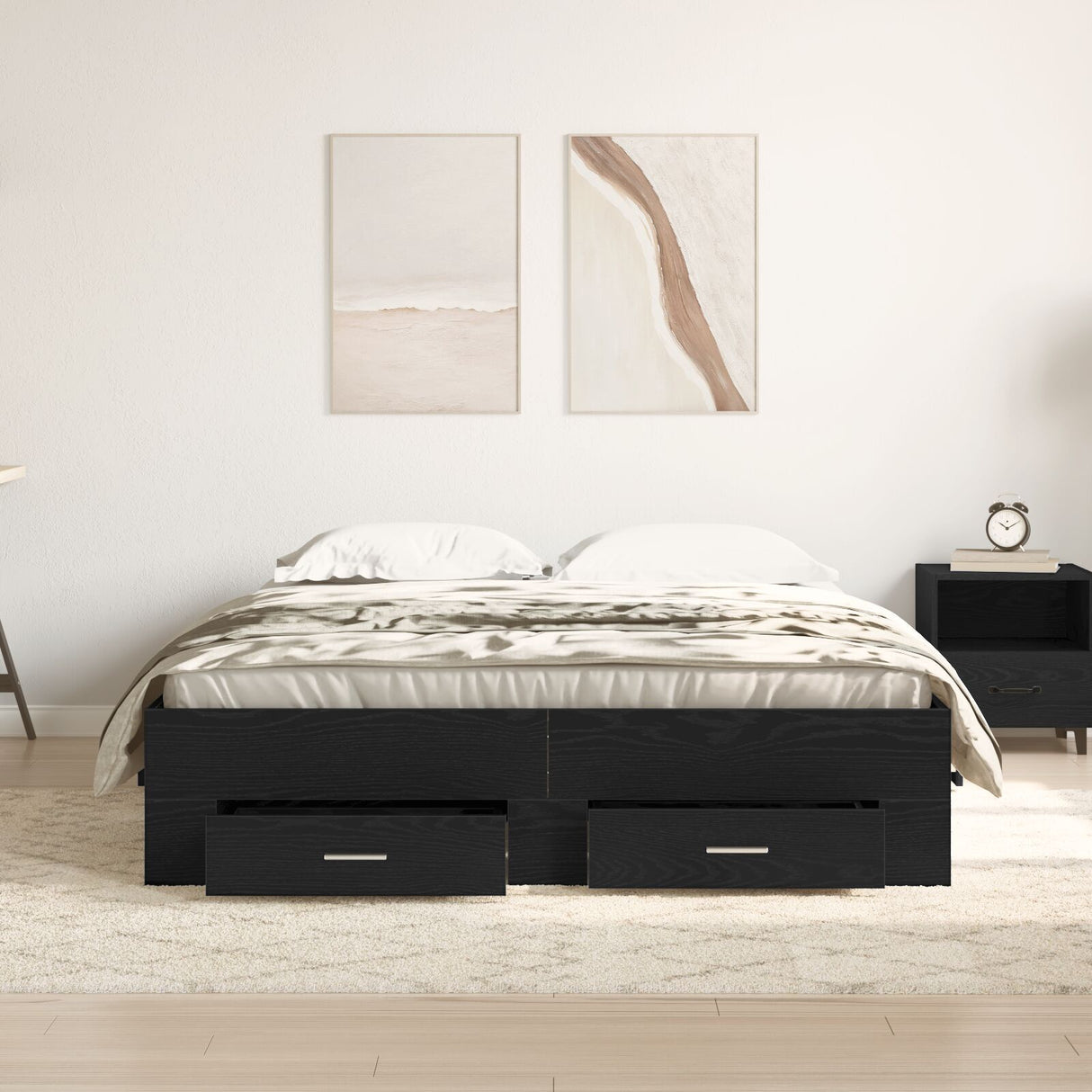 Bed Frame With Drawers Black Oak Engineered Wood 140 X 200 Cm