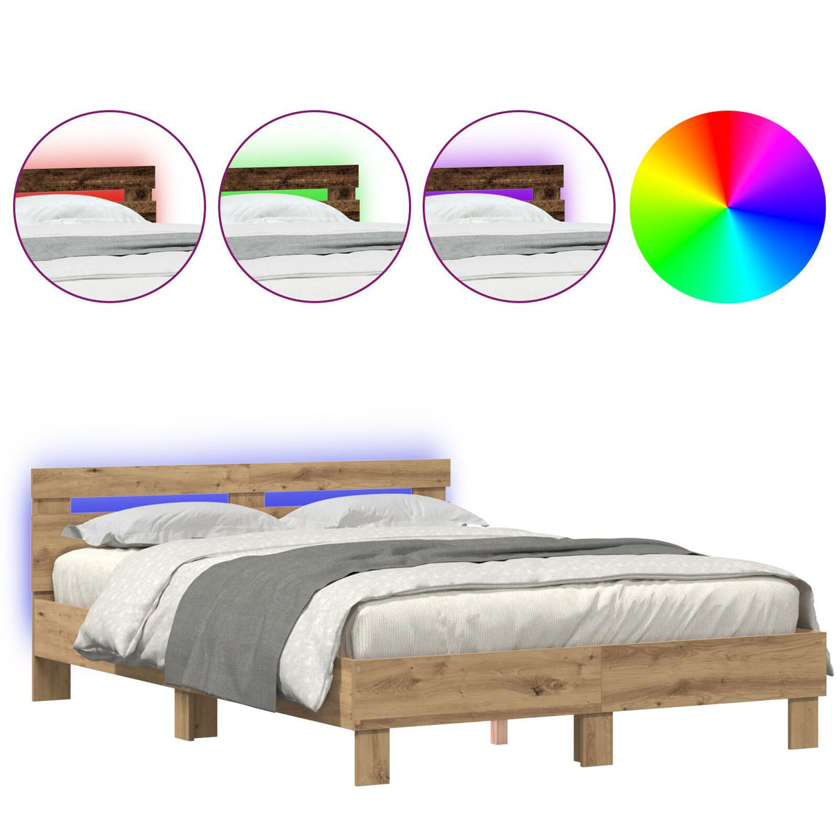 Wood Bed Frame Artisan Oak Wood 150 X 200 Cm