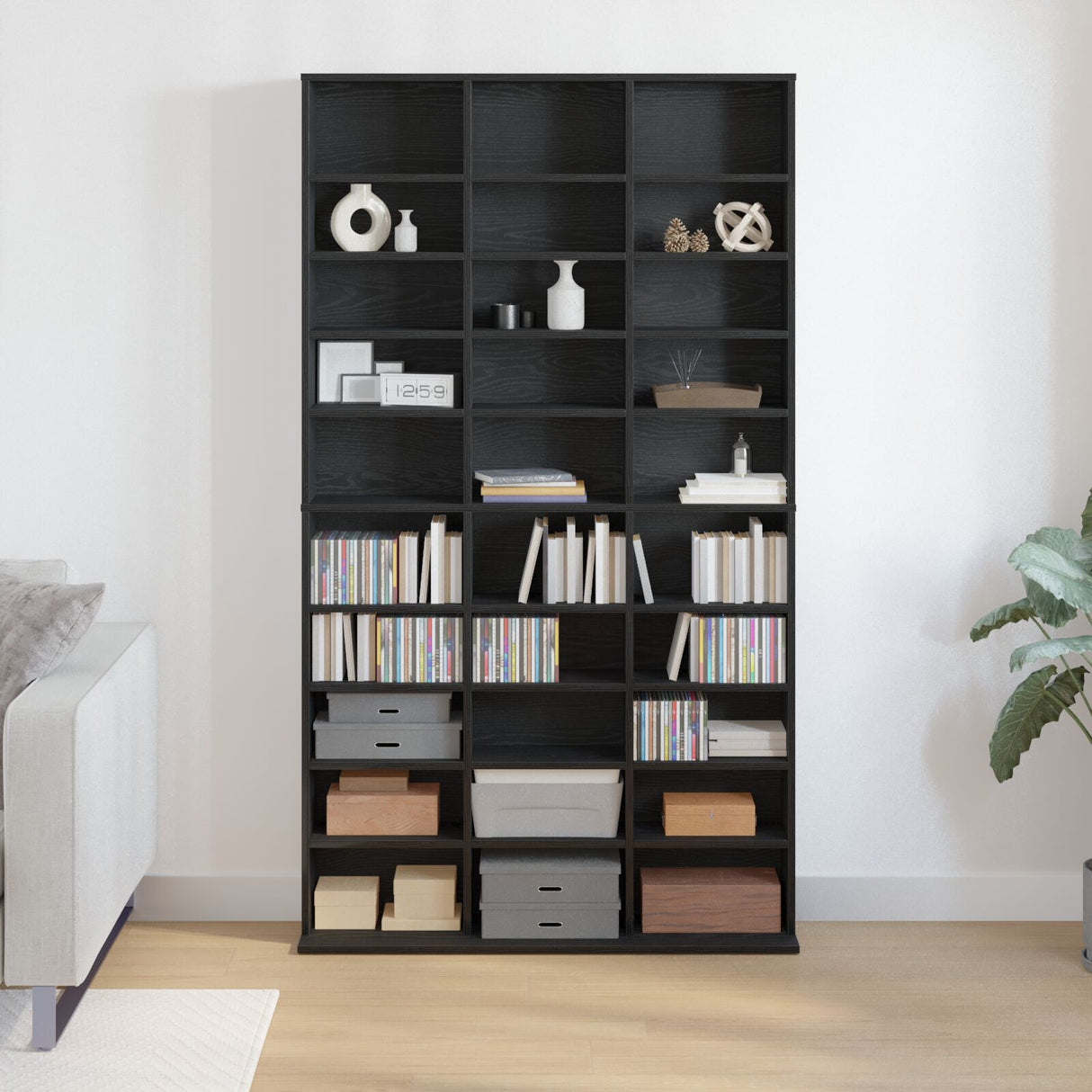 Cd Cabinet Black Oak Engineered Wood 101 X 23 X 177.5 Cm Shelving