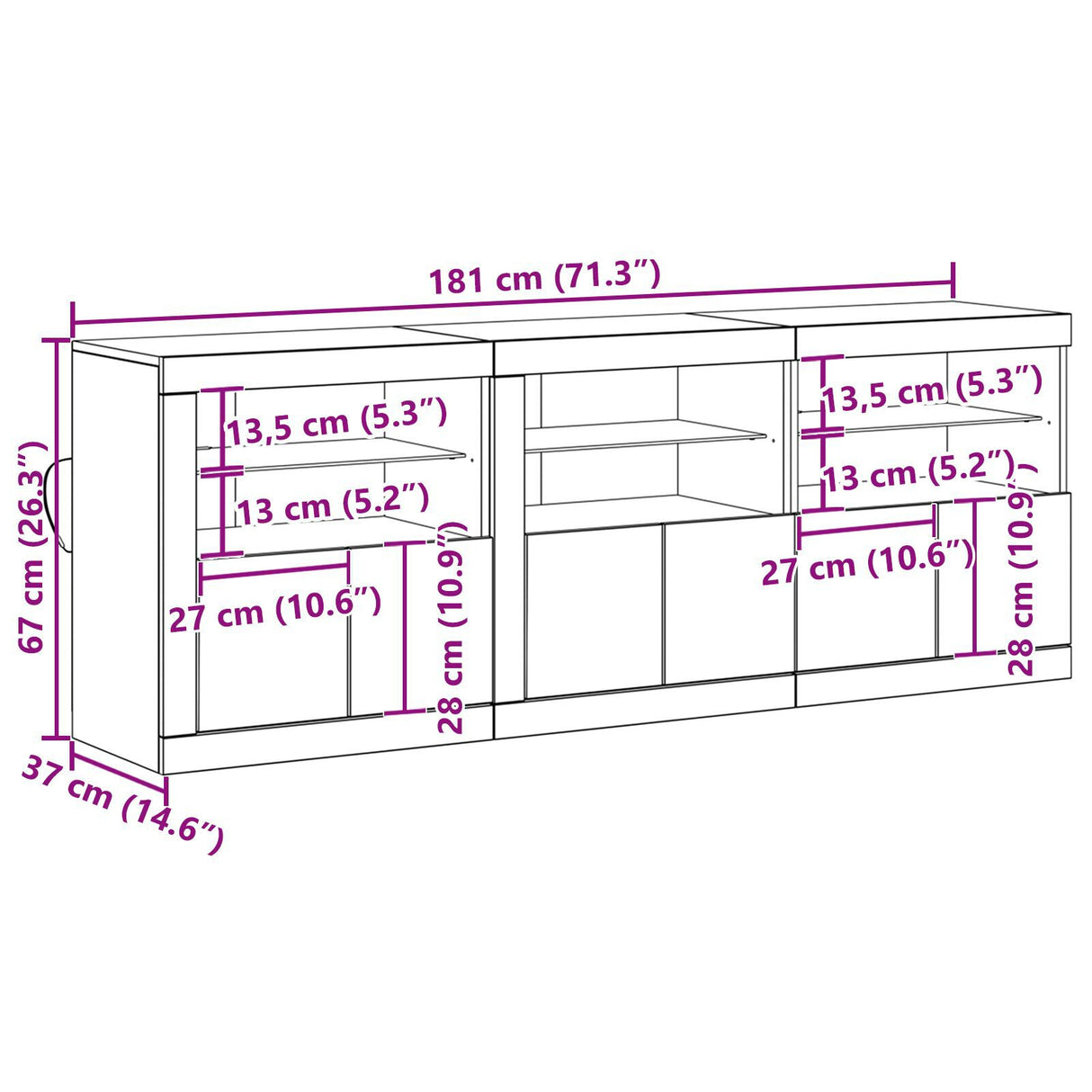 Sideboard With Led Lights Old Wood 181.5X37X67 Cm Engineered Wood