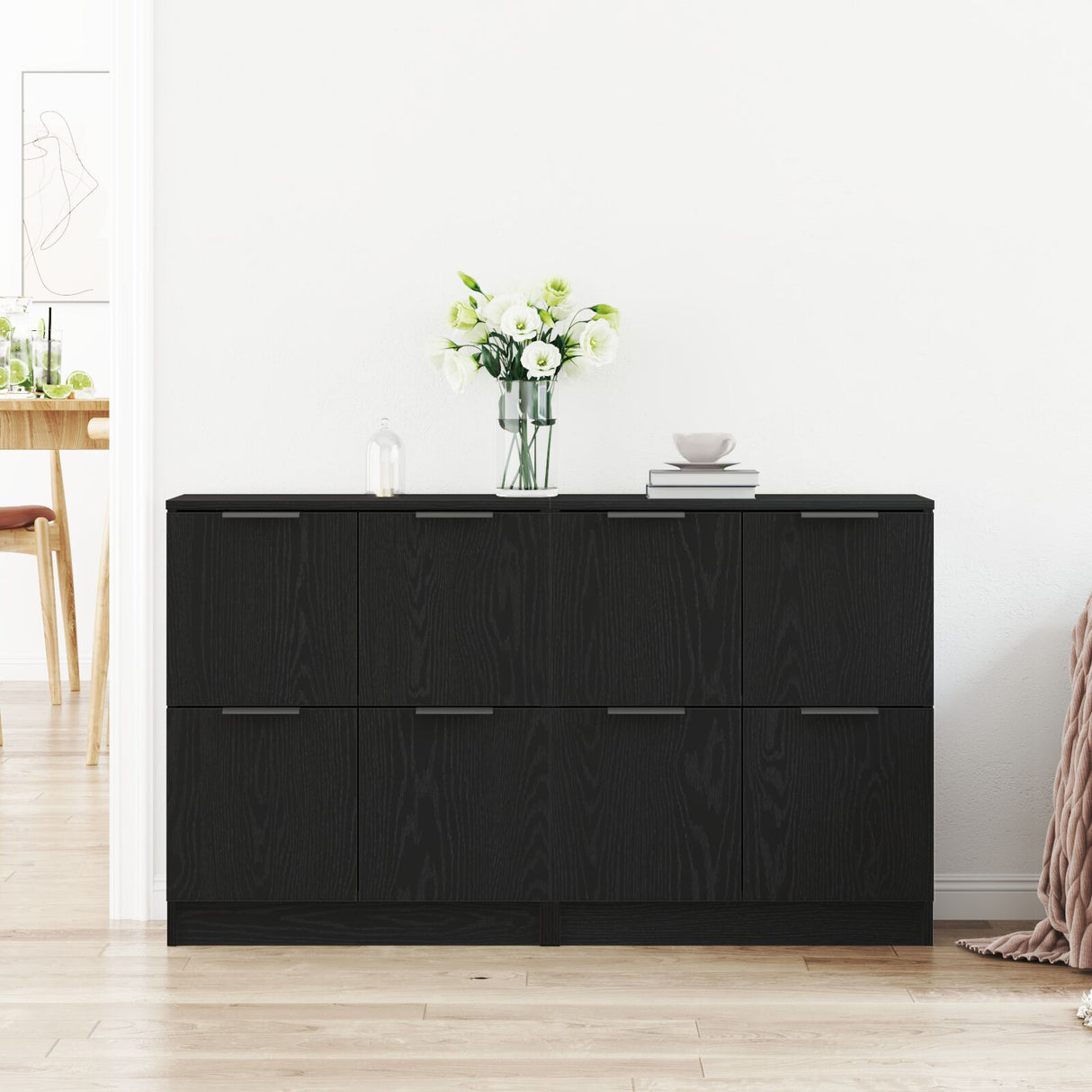 Sideboards 2 Pcs Black Oak 60X30X70 Cm Engineered Wood