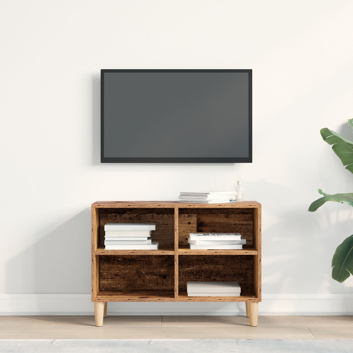 Tv Cabinet With Wooden Leg Old Wood 69.5X30X50 Cm