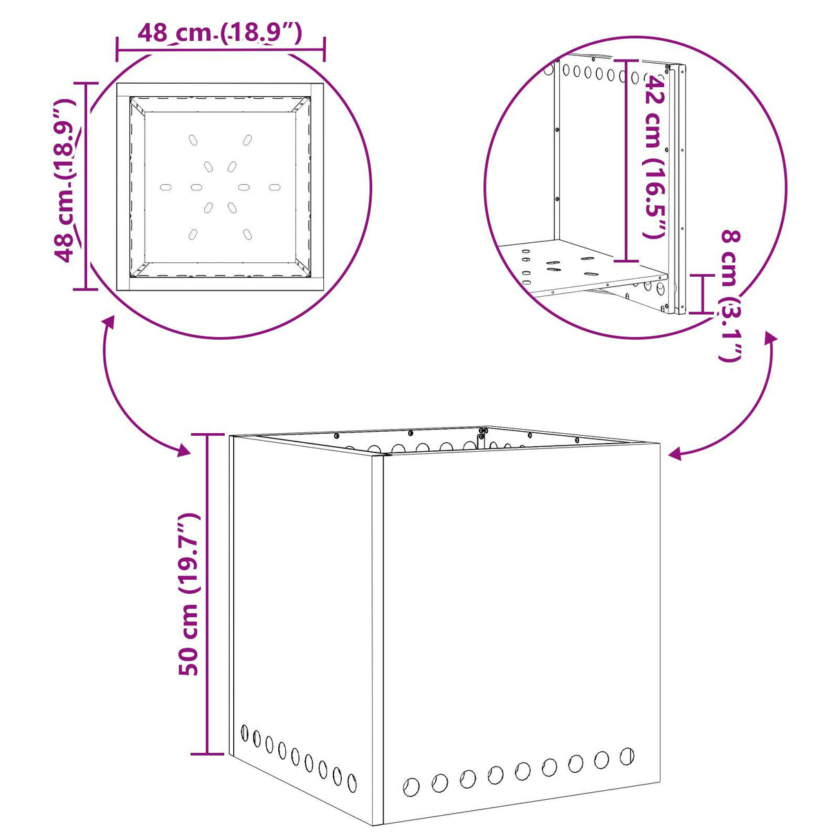 Smokeless Fire Pit Square 48X48X50 Cm Weathering Steel