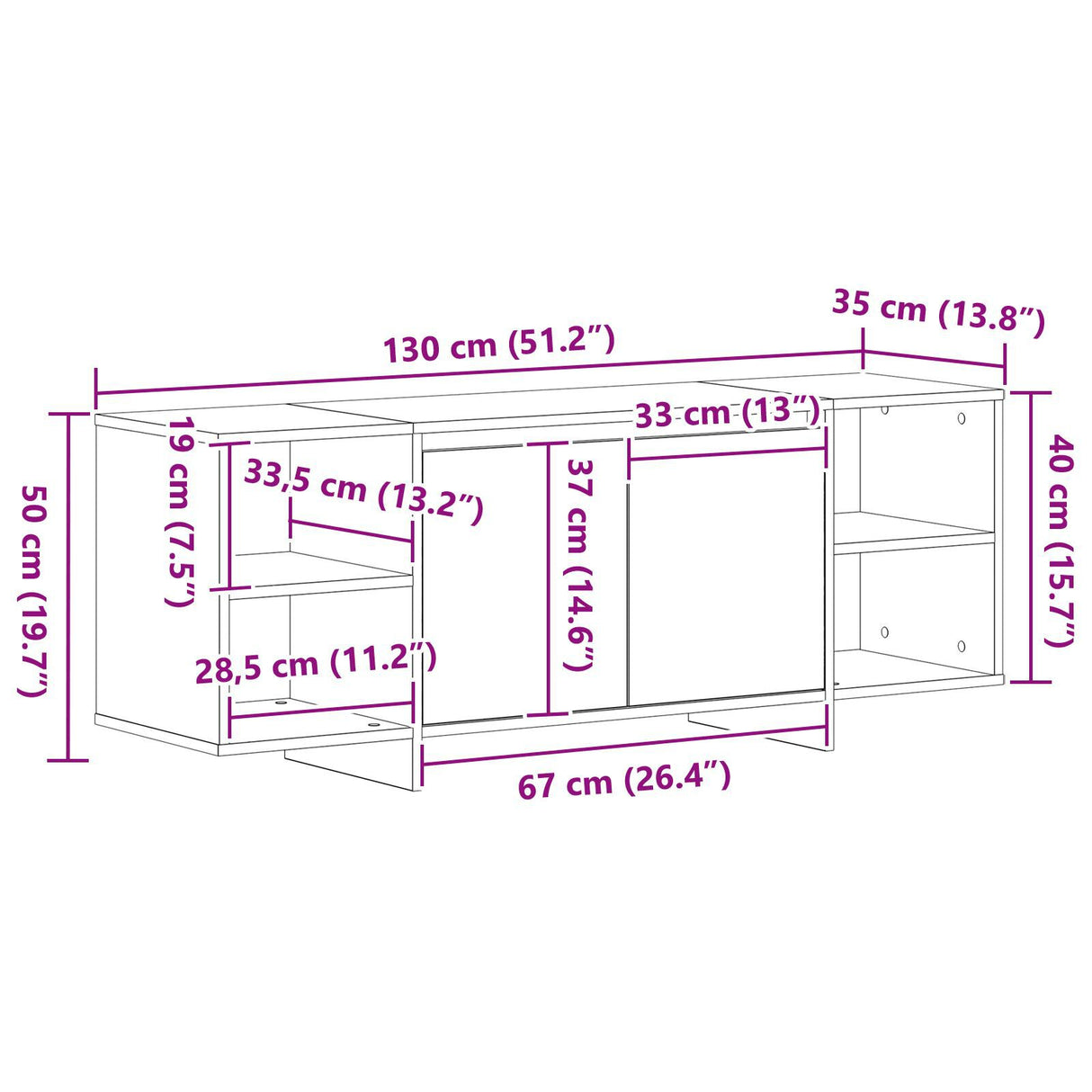 Tv Stand - Black Oak - 120X30X40.5 Cm - Made Of Engineered Wood