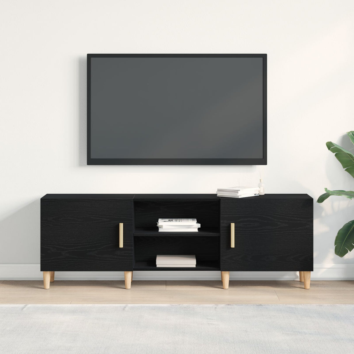 Tv Stand - Black Oak, 150X30X50 Cm, Made Of Engineered Wood
