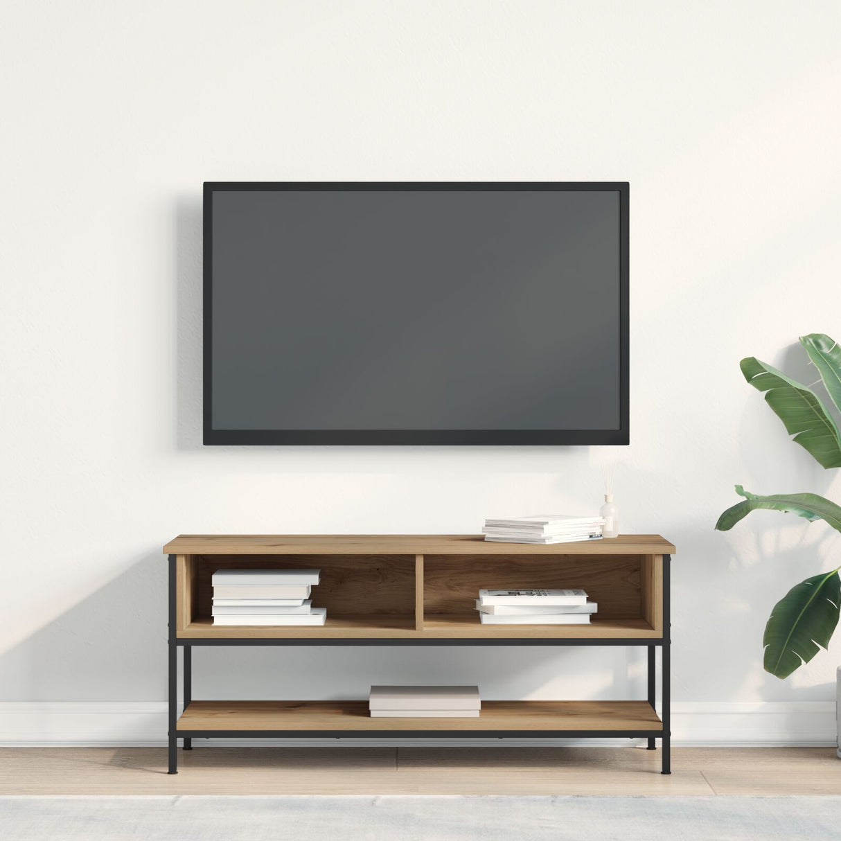 Tv Cabinet Artisan Oak 100X35X45 Cm Engineered Wood And Steel