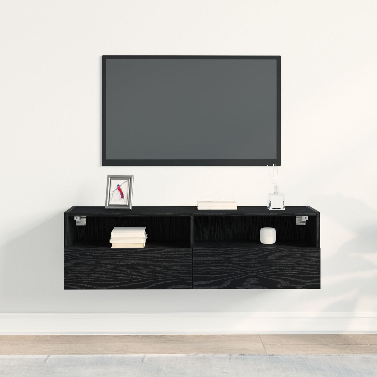 Tv Wall Cabinet Black Oak 100X30X30 Cm Engineered Wood
