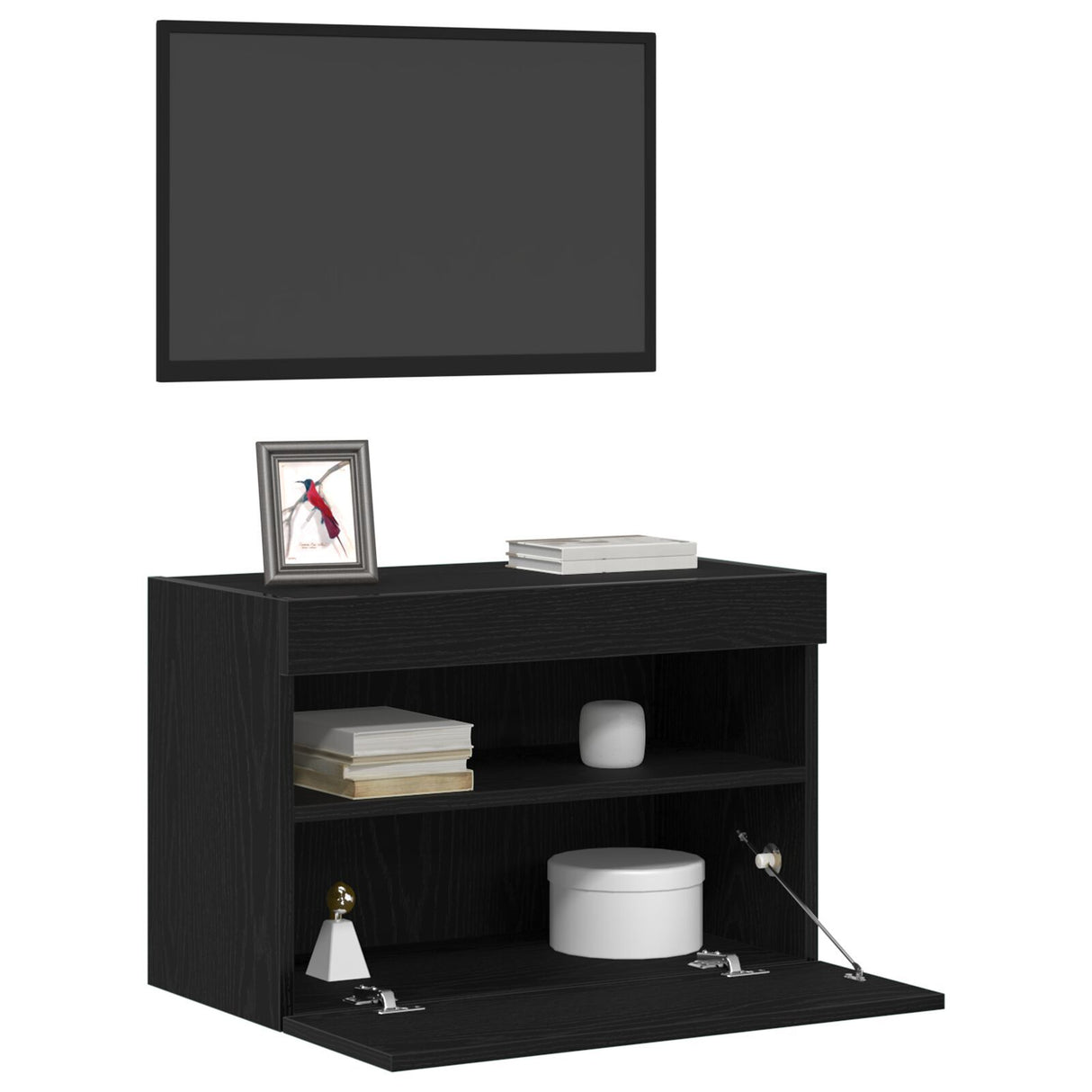 Tv Wall Cabinet With Led Lights Black Oak 60X30X40 Cm