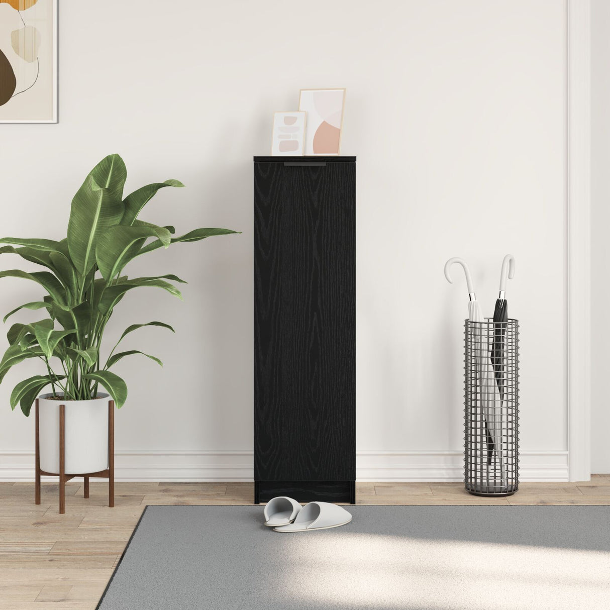Black Oak Shoe Cabinet - 29.5 X 35 X 100.5 Cm - Made Of Engineered Wood